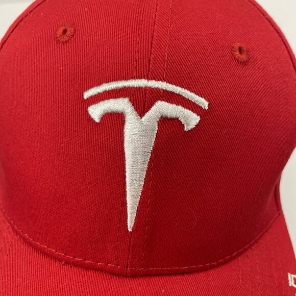 TESLA Baseball Hat Cap Strapback Red White Embroidery - Picture 7 of 8